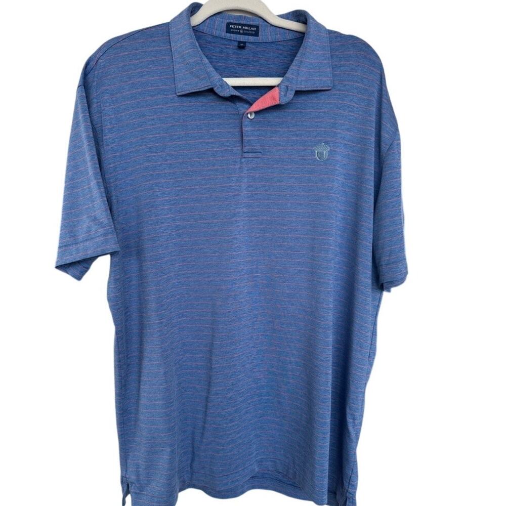 Peter Millar CrownCrafted Polo Oak Hill Country Club Blue/Pink Striped Men’s XL